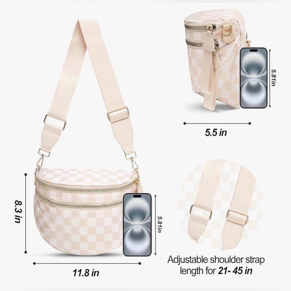 Elegant Cream Checkered Women's Crossbody - Picture 3 of 4